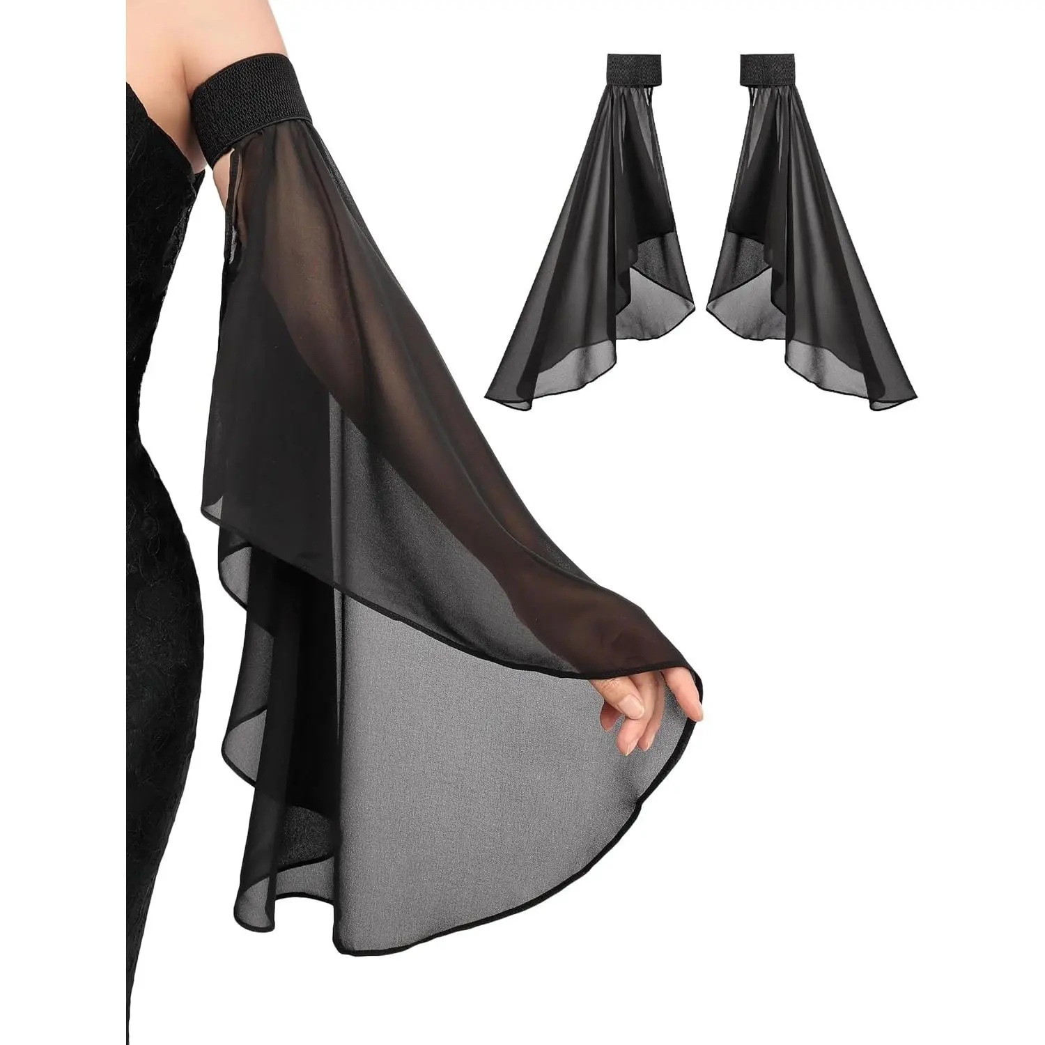 Women's Victorian Detachable Sheer Chiffon Long Tulle Sleeves - Adjustable Size Detachable Arms, Breathable Elastic Puffy Female Wear for Party, Cosplay Events Costumes Accessories, Tulle Puffs