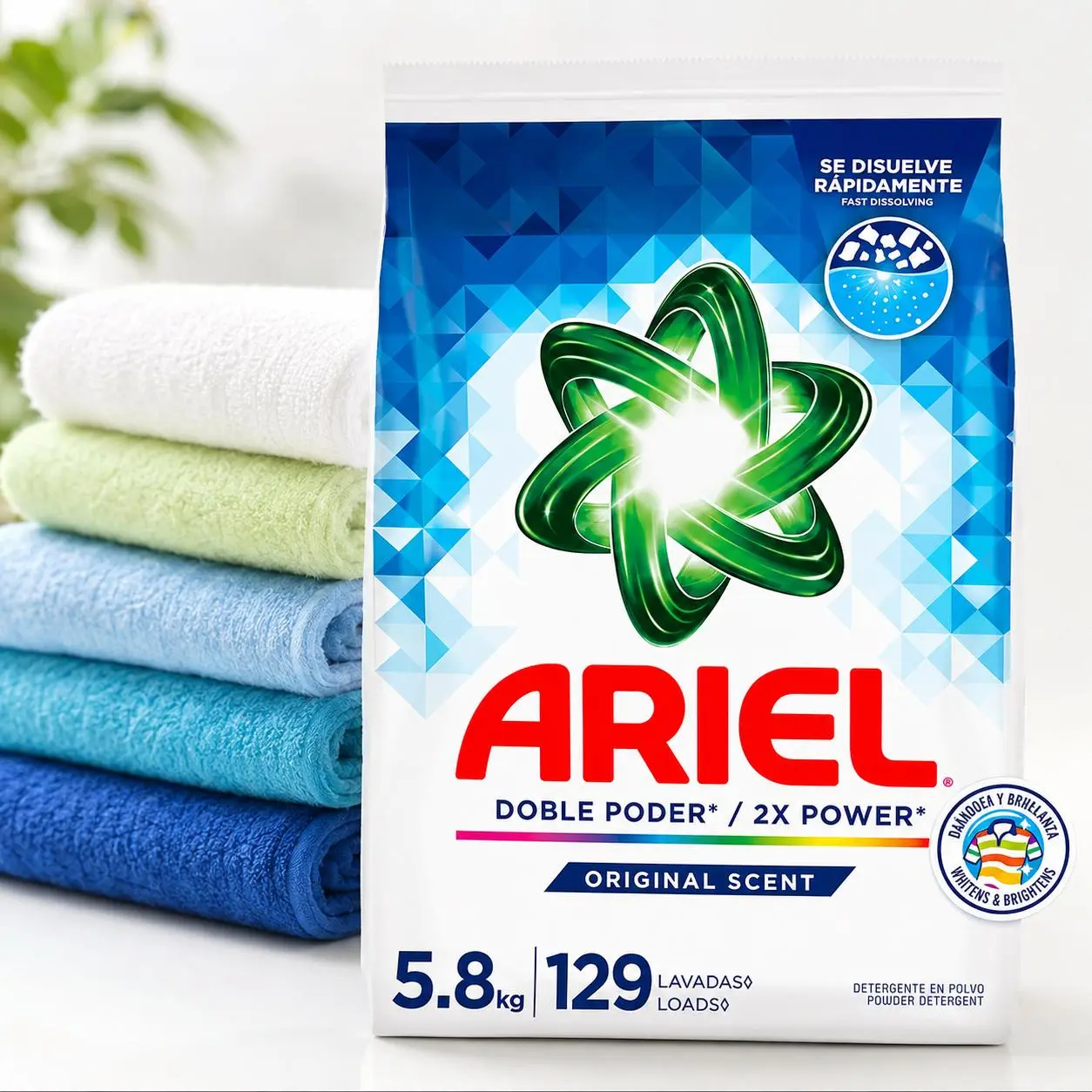 5.8 kg Ariel Powder Laundry Detergent, Original Scent 129 Loads Laundry Detergent Powder for Deep Cleaning & Tough Stains
