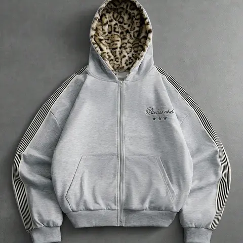 Unisex Leopard Print Hoodie, Casual Fitted Long Sleeve Pullover, Fall & Winter Essential, Comfortable Daily Wear