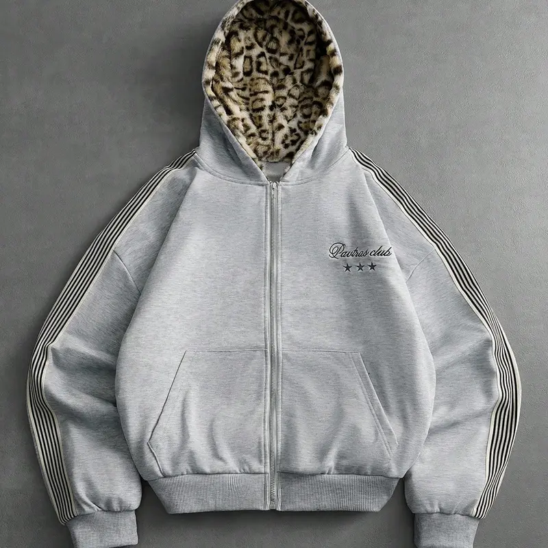 Unisex Leopard Print Hoodie, Casual Fitted Long Sleeve Pullover, Fall & Winter Essential, Comfortable Daily Wear