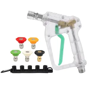 Stubby Pistol Spray Gun - Transparent Clear with Green Trigger Accent - Pressure Washer Upgrade with Quick Connector