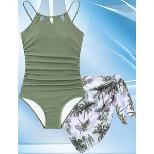 Girls One-Piece Swimsuit with Mesh Cover Up, Adjustable Straps & Cut Out Design – Swimwear for Ages 7–16