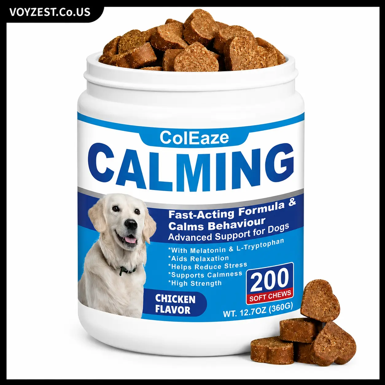 ColEaze Calming Bites for Dogs, 200 Soft Chews, Dog Stress & Anxiety Relief Supplement with Suntheanine and Ashwagandha, Promotes Relaxation, Calm Behavior & Focus for All Breeds