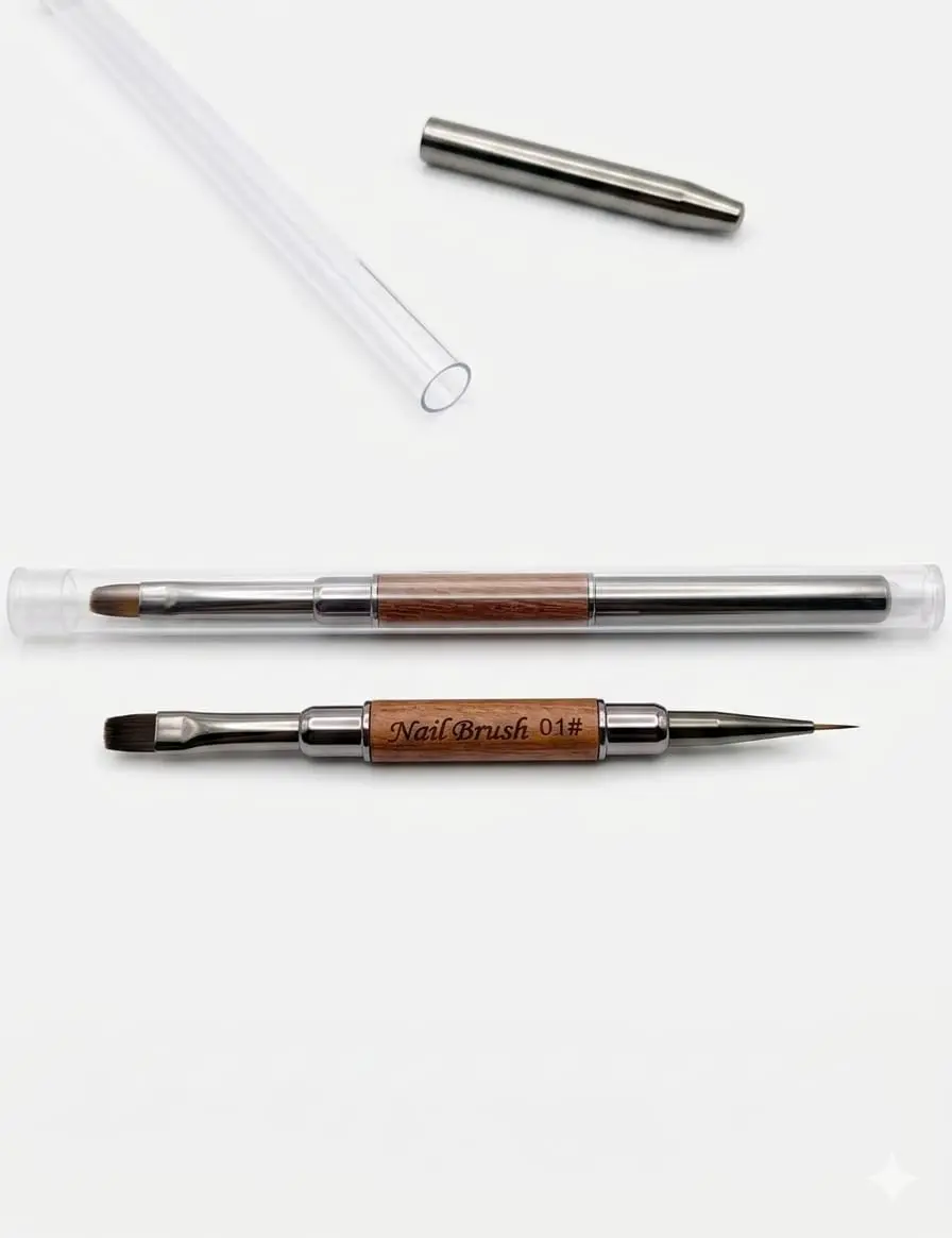 2 pincel Dual-Ended Nail Brush 01# - Professional Wooden Handle - Short Round & Painting