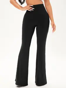 A women's black fashionable slim fit micro flared pants, Womenswear, with a micro flared design that accentuates curves and is suitable for commuting to work, shopping, and outdoor wear