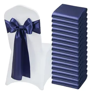 summervibes VEVOR Satin Chair Sashes Bows, 50PCS Chair Ribbon Ties Back Sash, 7x 108 inch, Navy Blue Wedding Reception Decoration, for Wedding Ceremony Baby Shower Party Events Banquet Chair Cover Decoration