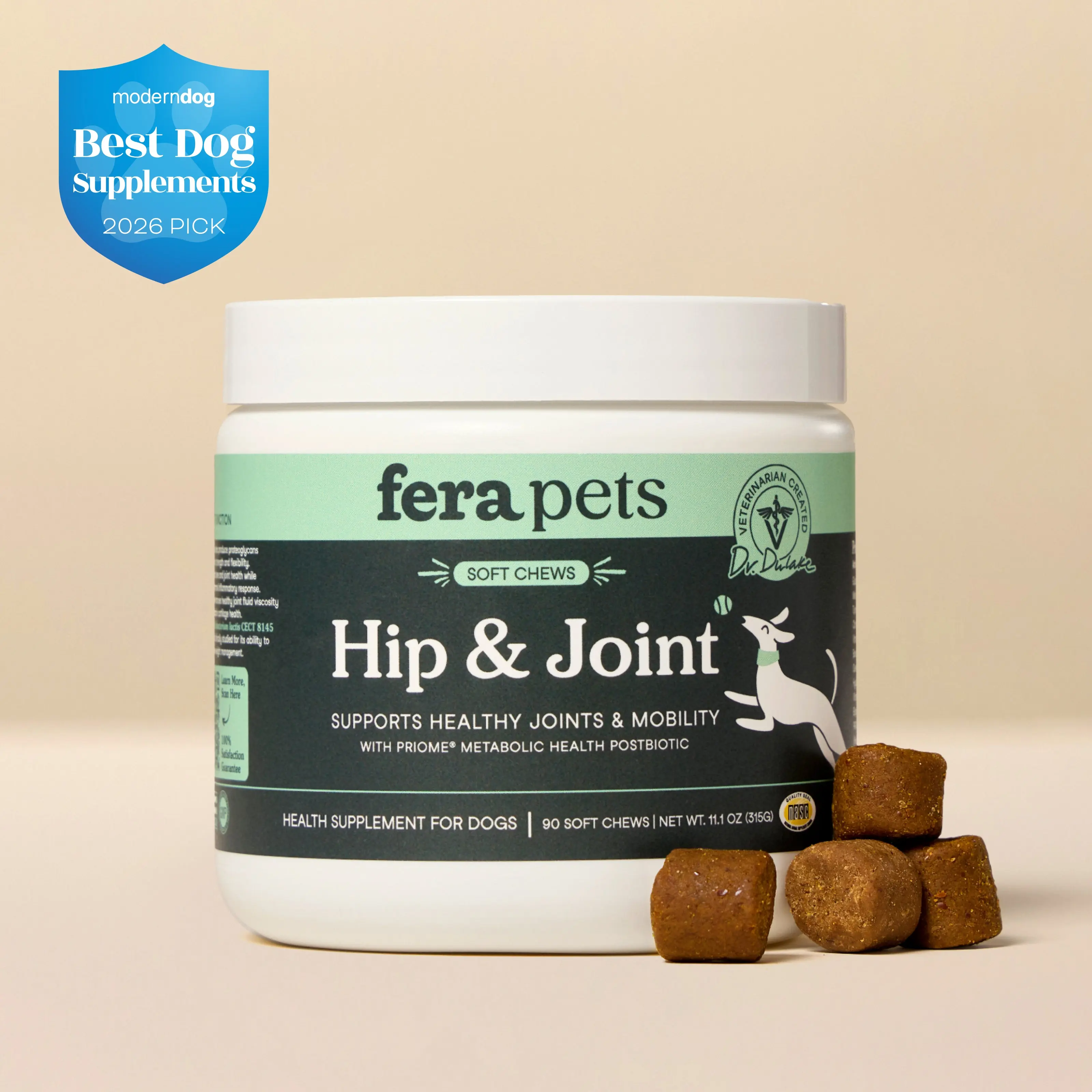 Fera Pets Hip + Joint Support for Dogs – Vet‑Formulated Soft Chews for Daily Mobility, Joint Comfort & Cartilage Health