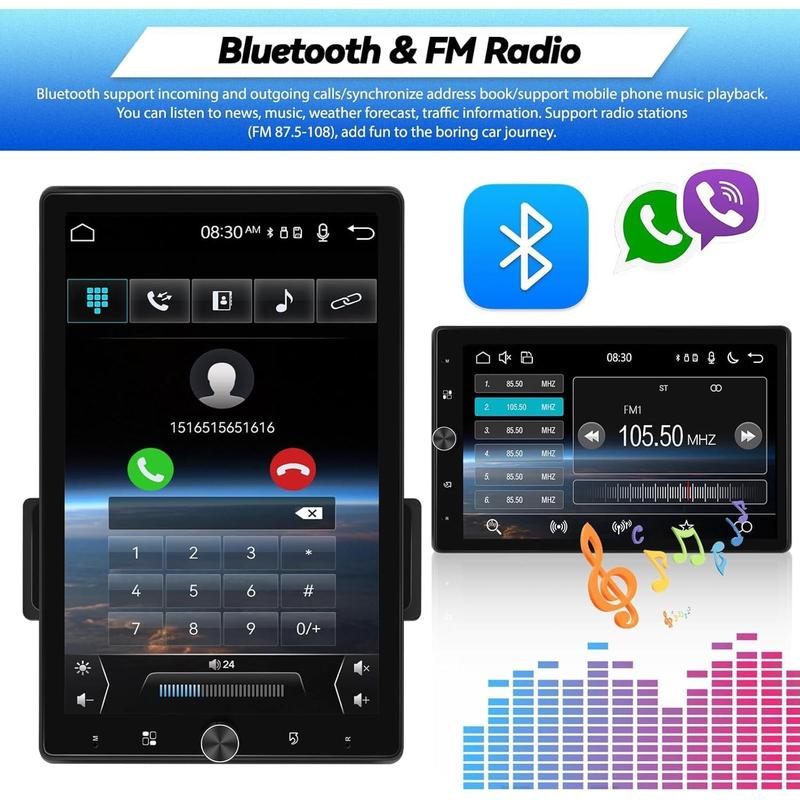 Single Din Car Stereo 10.4 inch Touchscreen 180°Rotate Vertical/Horizontal Screen Bluetooth Audio with Wireless CarPlay&Android Auto Mirror Link FM Radio USB EQ+ Backup Camera & MIC