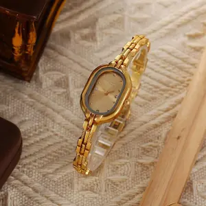 Women Vintage Petite Bracelet Dainty Watch Small Oval Analog Quartz Watch Luxury Waterproof Ladies Diamonds Wristwatch with Gift Box