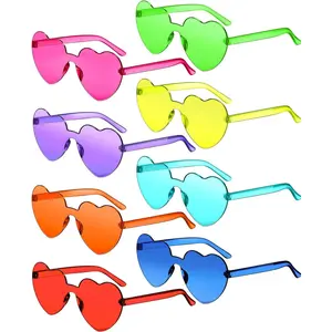 8 Pairs Heart Shaped Sunglasses for Women Rimless Heart Glasses Candy Color Sunglasses for Favor