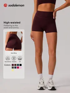 Sodalemon Women's Solid High Waist Gym Shorts, Casual Comfy Breathable Skinny Shorts for Yoga Gym Workout Running, Ladies Sportswear for All Seasons