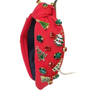 Christmas Headband for Women Christmas Tree Bow Snowflake Knotted Headband Jeweled Crystal Xmas Head Band Xmas Decorations Gifts