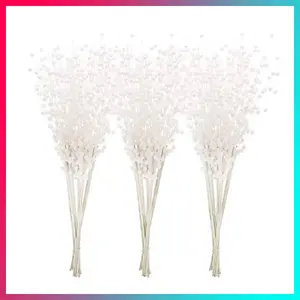 Sea Team 24-Pack Artificial Glitter Berry Stem Ornaments, Decorative Bead Sticks, Glittery Twigs, Picks, Branches for Christmas Tree, Small Vase, Holiday, Wedding, Party (17 Inches, White)