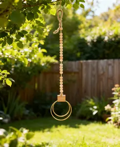 29" Beads Airplant Hanger with Adjustable Metal Rings & Natural Wooden Beads for Secure Hangable Air Plant Organiser