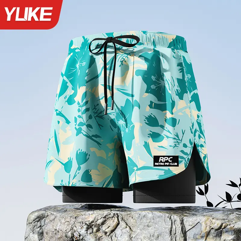 Adult double-layer swimming trunks men's flat-angle five-point swimsuit anti-embarrassment new professional beach adult swimming equipment one piece Adult double-layer swimming trunks men's flat-angle five-point swimsuit anti-embarrassment new professional beach adult swimming equipment one piece