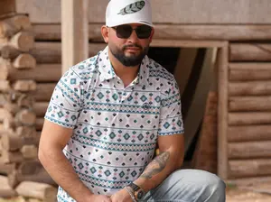 TEAL/SALMON AZTEC POLO - P39