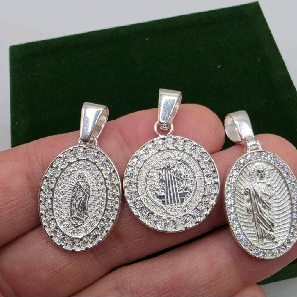 9.25 Sterling Silver Mexican Religious Classic Charm Medal, Chain Not Included
