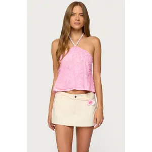Edikted Women's Ayva Embroidered Floral Bead Halter Top