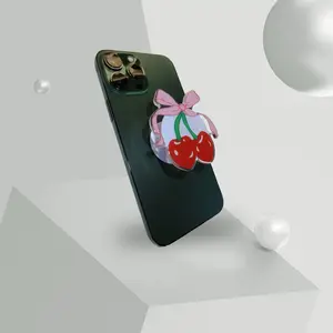 Cute Pop Socket with colorful cherry pink bow- aesthetic Phone Cellphone four tablets and iPhones and androids, modern minimalist accessory phone grip