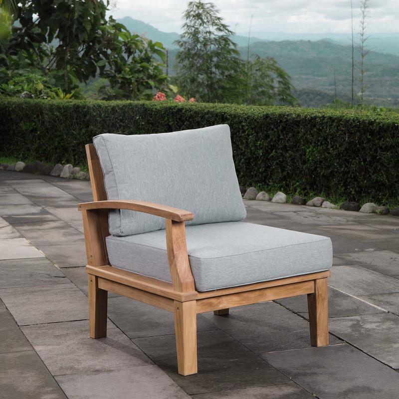 Modway Marina Outdoor Patio Teak Left-Facing Sofa in Natural Gray