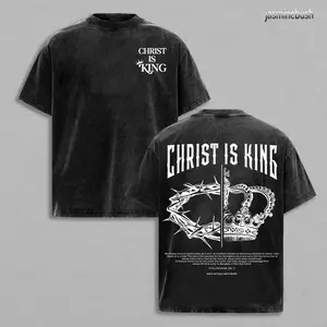 Christ is King T-Shirt Washed , God is Good Faith Over Fear Tee, Christian Based Clothing, Faith Based Apparel, Embroidered Crewneck Sweatshirt, Religious Cotton Fabric Bible Verse Church Outfit Gym Pump Cover