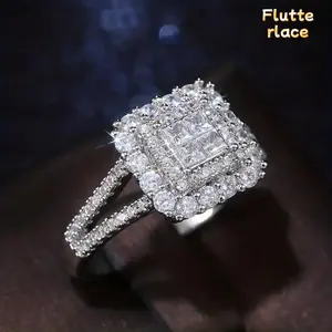 Elegant Square Iced Out Zirconia Ring for Women, Shiny Crystal Wedding & Engagement Ring Trending on TikTok, Luxury Bridal Jewelry for Proposal, Anniversary, Party & Daily Wear Gift for Her tiktokshopspringglowup