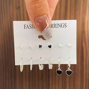 6 Pcs  Heart Stud Earrings, Retro Small-sized Cubic Zirconia Silver Earring For Women, Lightweight And Hypoallergenic, Fashionable Jewelry Gift, Suitable For Daily And Party Wear