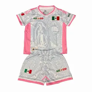 San Juditas / Virgencita Soccer Set Grey & Light Pink Unisex Jersey & Shorts Mexico Flag Design for Fans