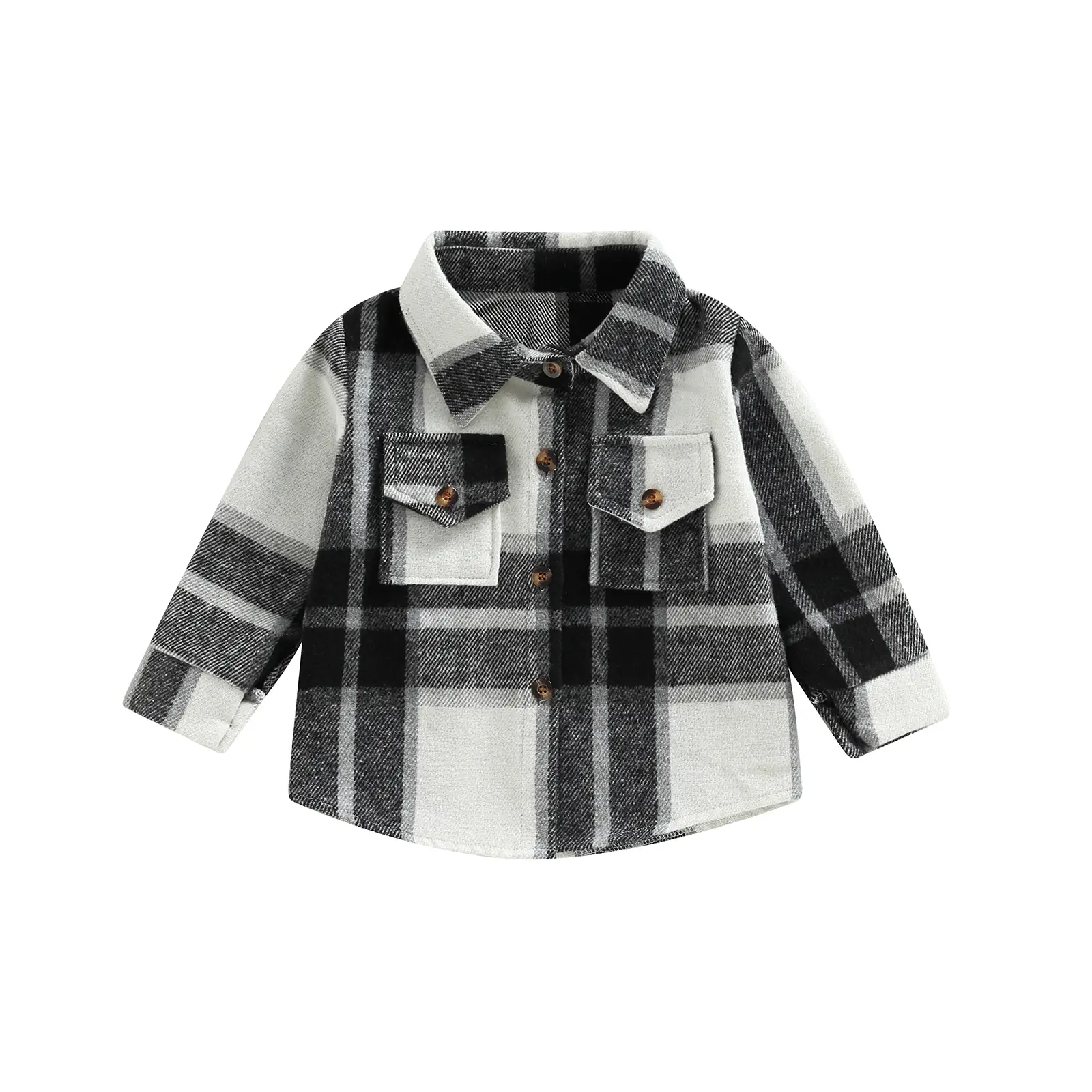 Toddler Boys Girls Plaid Shirt Button Down Long Sleeve Jacket Lapel Shacket Coat Tops Casual Outwear