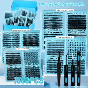 ADORANCE Mix Lash Clusters Kit Gift Pack, 1596 Pcs 15 Styles Mega Volume, Soft D Curl Wispy Natural Individual Cluster Eyelashes, Eyelashes Extensions, DIY Lash Extension Kit for Beginners with Lash Bond, Seal and Tweezers
