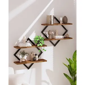 Floating Shelves, Set of 2 Wall Shelves, 2-Tier Hanging Shelves, Wall Shelf Set of 2, Wall Mounted Shelves, for Living Room, Bedroom, Kitchen, Office, Study, Rustic Brown, Bookshelf Storage