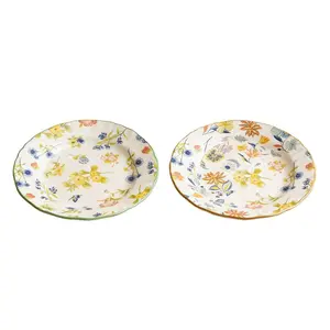 4-piece 10 inch ceramic steak plate set, 2 colors to choose from, palm leaf pattern, suitable for spring, can hold Easter eggs, cross bread, suitable for Easter parties, microwave safe, machine washable