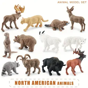 Realistic North American Wildlife Animal Models, Action Figure Set, Grizzly Bear, Caribou, Moose, Bison, Big Horn Sheep, Raccoon Desktop Decorations