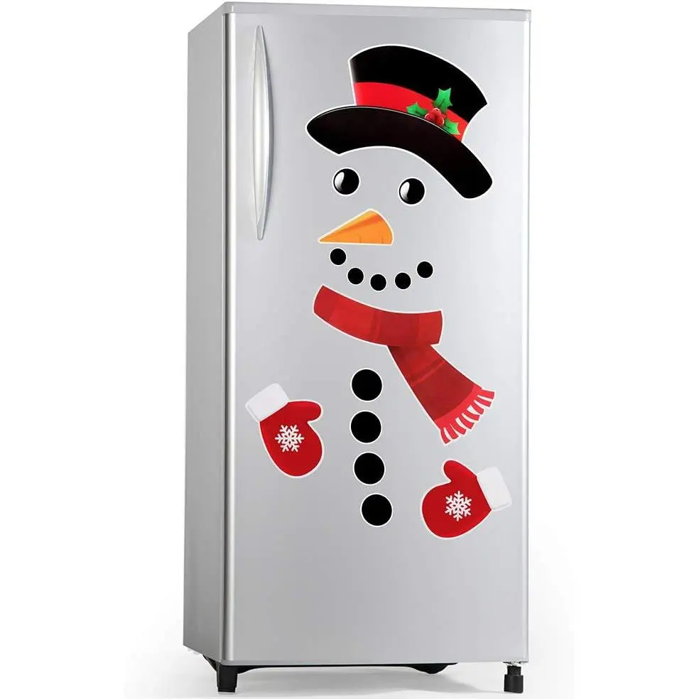 16-Piece Decorative Cute Funny Round Christmas Snowman Refrigerator Magnets Set with Artwork, Snowflakes, Cut-Out Components, Figure - Durable, Strong-Hold Home Decor for Kitchen Fridges, Metal Doors, Office Cabinets