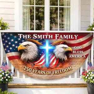 DILYPOD Personalized USA 250th Anniversary Bunting Flag with Family Name, Custom America 250th Birthday Bunting Flag, America 1776 2026 Patriotic Eagle Design Banner, 4th of July Decor 11