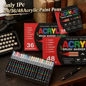 24/36/48 Pcs Color Acrylic Paint Markers Set, Liquid Soft Tip, Non-Toxic Water-Based Paint Markers for Paper, Rock, Glass, Wood, Ceramic & Canvas | Great for DIY Crafts, School Projects, Party Favors & Holiday Decor, Acrylic Paint Pen