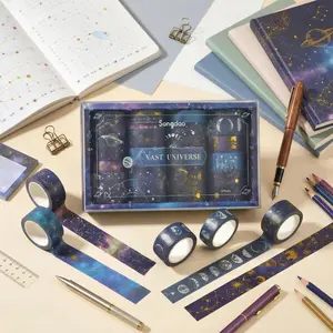 20 Rolls Galaxy Washi Tape Set Gold Foil Starry Sky Design Aesthetic Decorative Masking Tape for Scrapbook Journal Planner DIY Craft Stationery Supplies Space Planet Tape for Laptop Water Bottle Gift Wrap Easter Mothers Day Spring Scrapbooking Decor