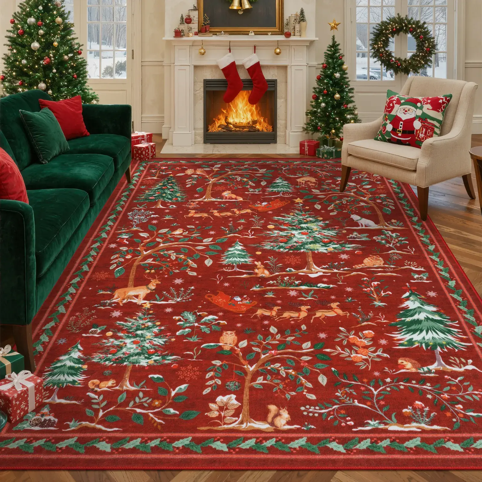 【TikTokShopHolidayHaul】Lahome Christmas Rug Runners for Hallways,Kitchen Rugs Non Slip Washable Entryway Carpet Runner,Soft Christmas Tree Santa Claus Runners for Bathroom Holiday Decor