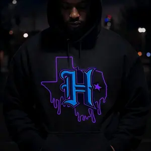 HTOWN DRIP Hoodie with Neon Blue Logo for Men