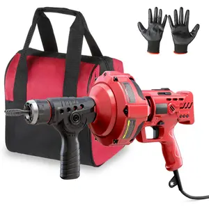 120V Auto Feed Drain Auger,23 FT Drain Snake Suitable For 3/4"-2" Pipes For Unclogging Sinks,Shower Floor Drain and Outdoor Drain Pipe.Plumbers Snake Cleaner Include Glove,Cloth Bag