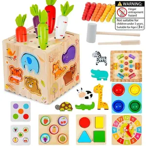 Wooden Montessori Activity Cube, Multi Activity Playset, 8-In-1 Educational Sensory Toy for Toddlers & Babies, Preschool Learning Fine Motor Skill Development