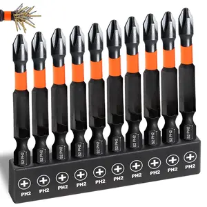10-Pack Phillips Bits #2 Impact, 2-Inch  Phillips  Drill &  Bits, PH2  S2 Steel 1/4" Hex Shank for Impact Drivers, Professional & DIY Use