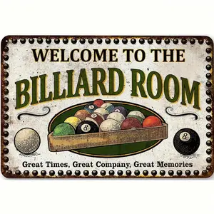 Welcome to the Billiard Room Metal Sign 8*12 Inch – Vintage Pool Hall Tin Sign, Retro Game Room Wall Decor for Home Bar, Basement, Man Cave