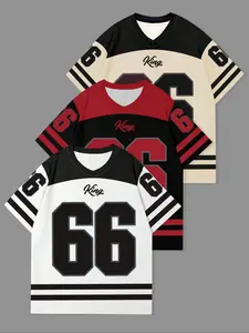 【Plus Size】 Colorblock Patchwork Letter Figure Print Short Sleeve Tee, Loose Casual T-shirt for Summer, Men's Plus Size Clothing for Daily Wear