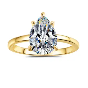 S925 Sterling Silver 2 Carat Water Drop Pear Shape Ring Synthetic Moissanite Ring 2 Carat-468(20%)