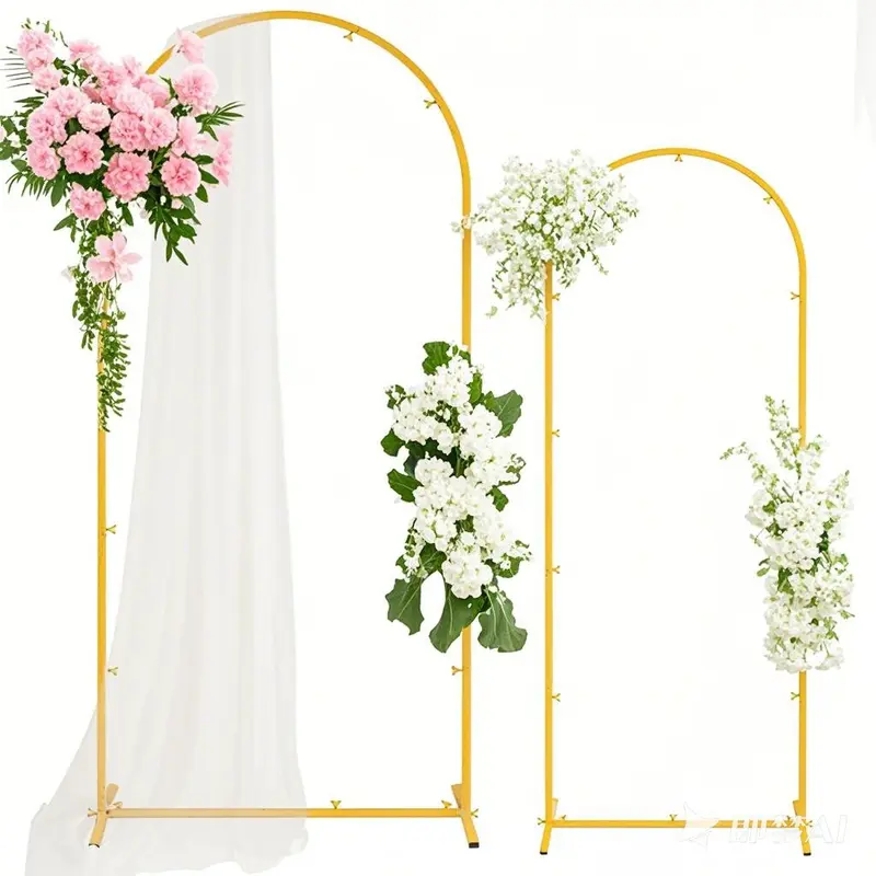 Golden Iron 3arch-stand 4ft Metal Arched Backdrop Frame - Golden Arch Backdrop for Wedding, Baby Shower Party Decor Needs