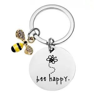 Cross-Border Bestseller: Stainless Steel Keychain with Engraved "Little Bee" Charm-A Gratitude Gift for Teachers (Ideal for Graduation)