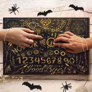 Vintage Ouija Board with Gold Celestial Symbols, Mystical Altar Divination Tool, Artificial Wood, Halloween Decor, No Batteries Needed