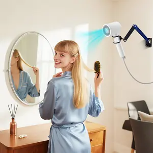 Hands Free Hair Dryer Holder Wall Mounted - Adjustable Angle Blow Dryer Holder Equipped with Universal Holder Allowing You to Dry Hair Hand Freely