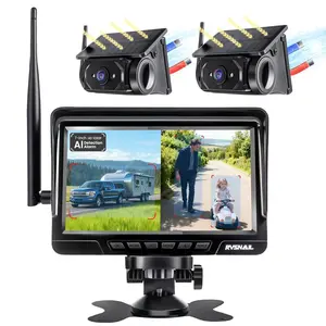 RVSNAIL Magnetic Solar Wireless Dual Backup Camera System – 7" 1080P Monitor + 2 Cameras | Alarm & Night Vision | Magnetic Solar Powered | RV Truck Camper SUV